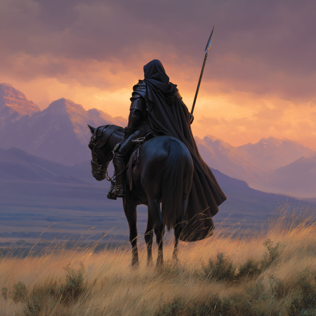 A horseman dressed in black armor.